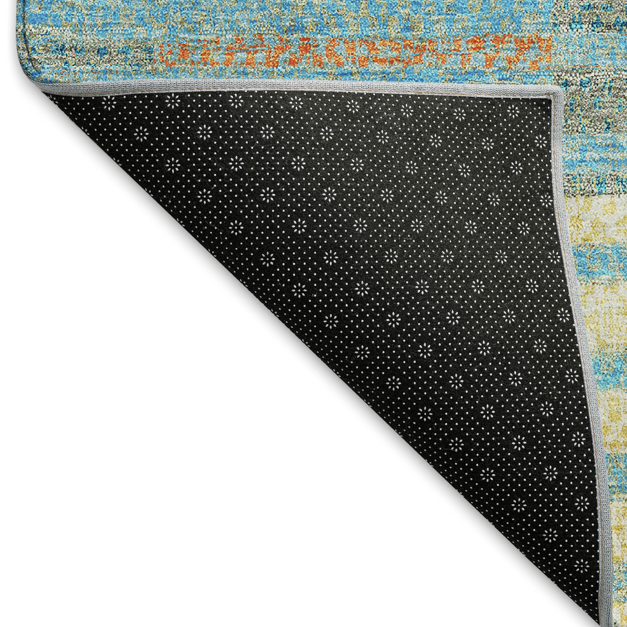 10' X 14' Teal Orange And Gold Striped Washable Area Rug With UV Protection