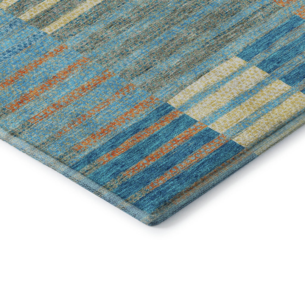 10' X 14' Teal Orange And Gold Striped Washable Area Rug With UV Protection
