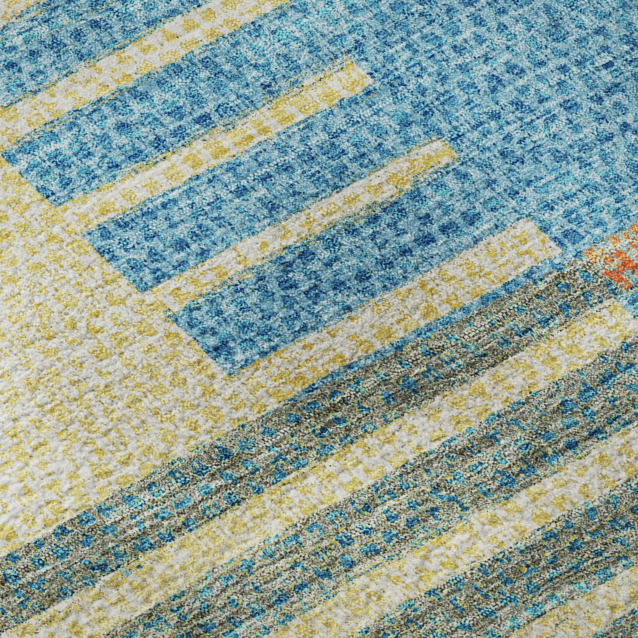 10' X 14' Teal Orange And Gold Striped Washable Area Rug With UV Protection