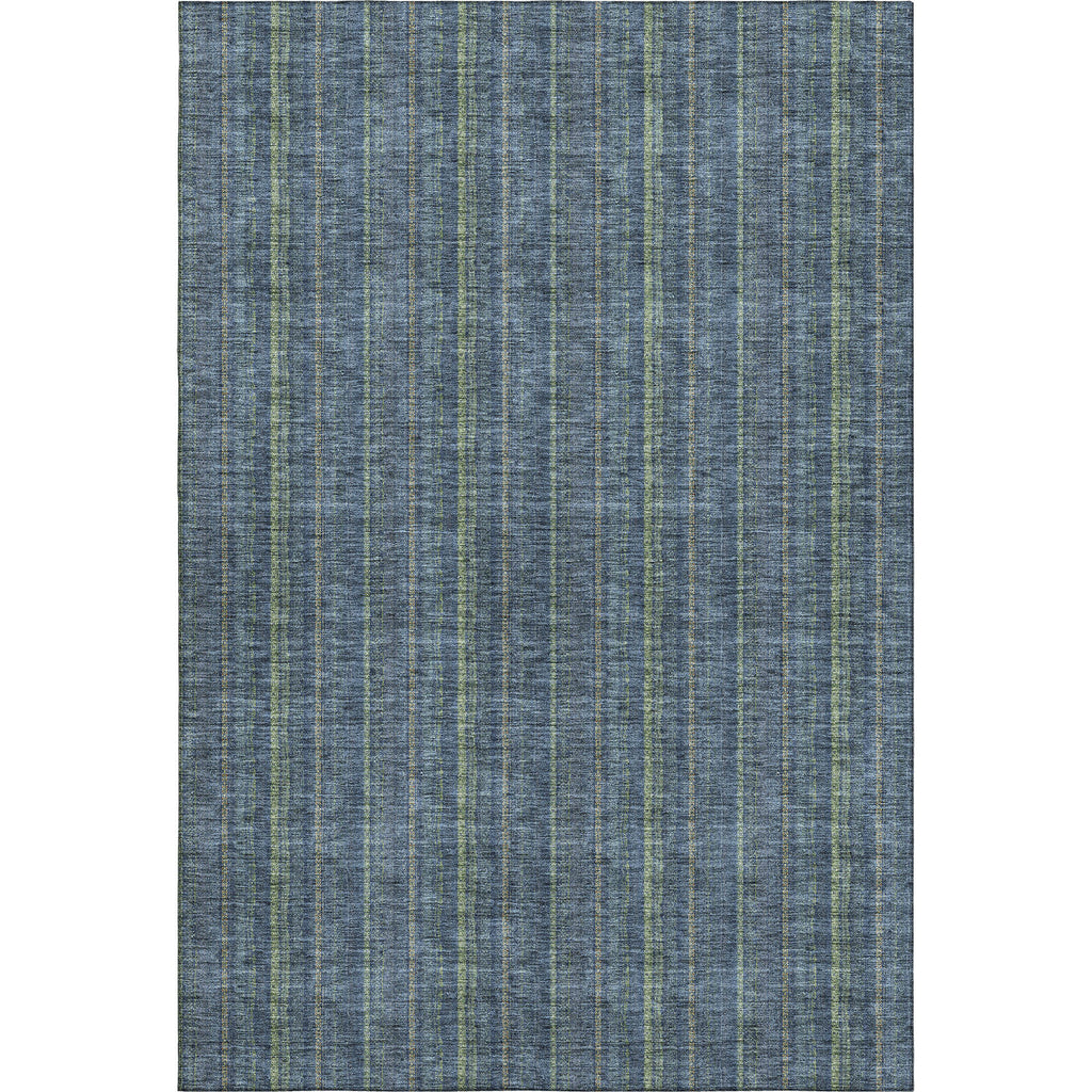 8' X 10' Blue And Green Striped Washable Area Rug With UV Protection