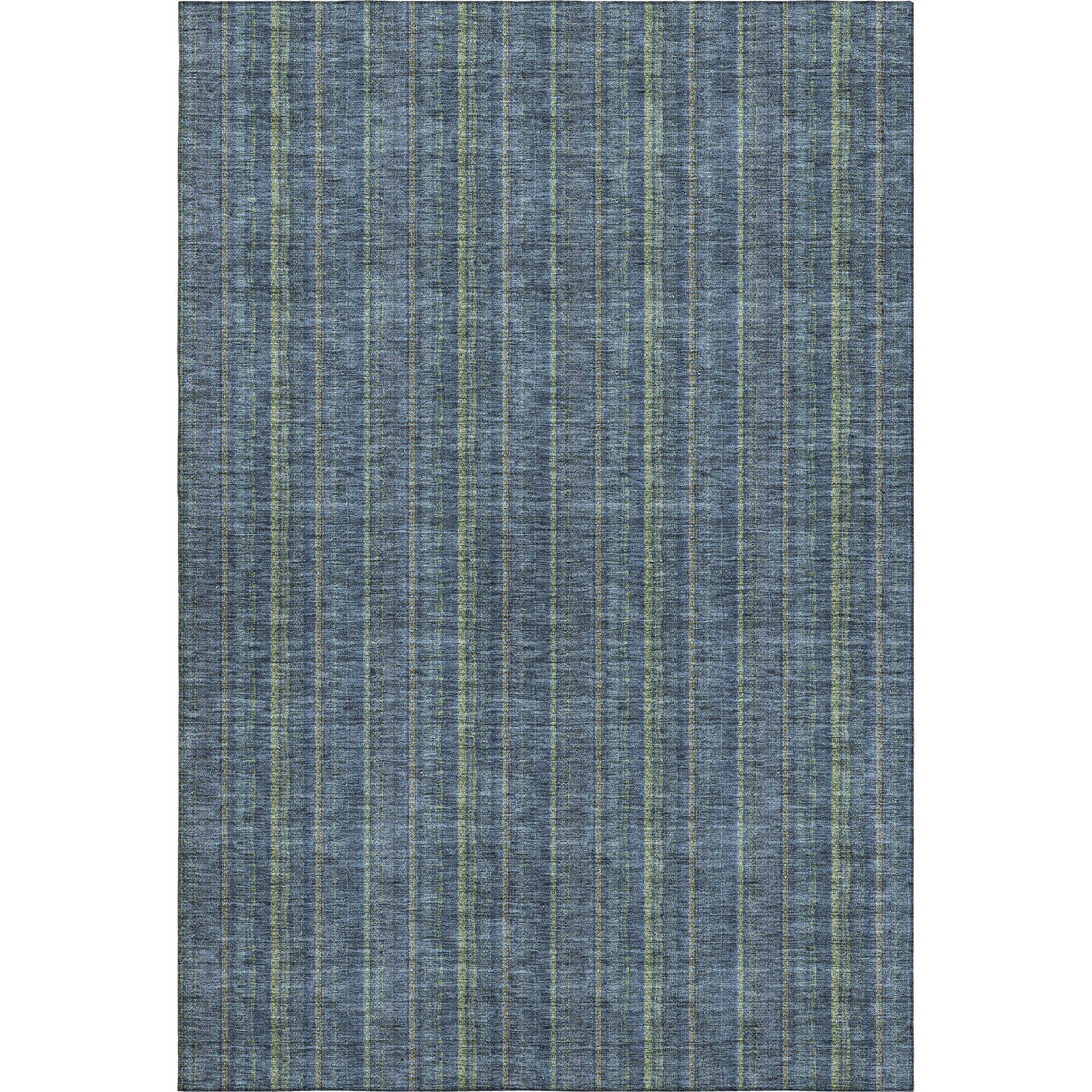 8' X 10' Blue And Green Striped Washable Area Rug With UV Protection