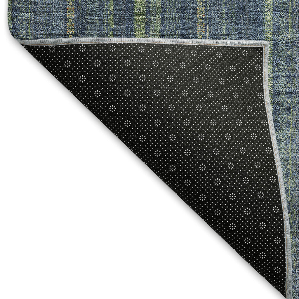 8' X 10' Blue And Green Striped Washable Area Rug With UV Protection