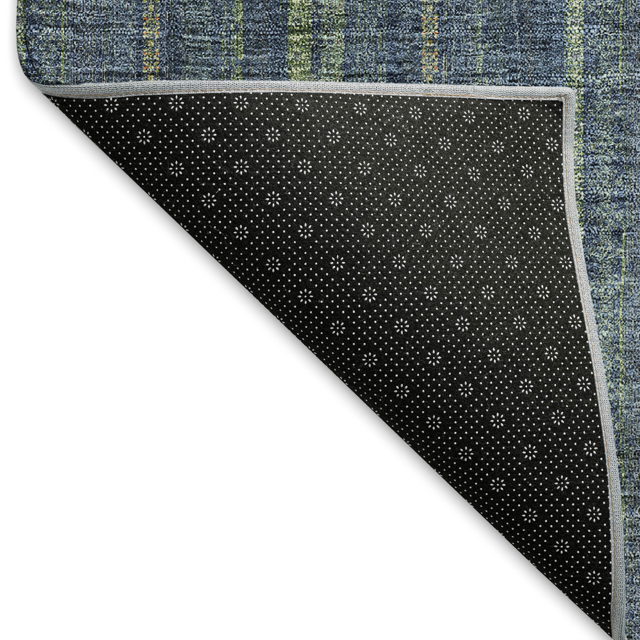 8' X 10' Blue And Green Striped Washable Area Rug With UV Protection
