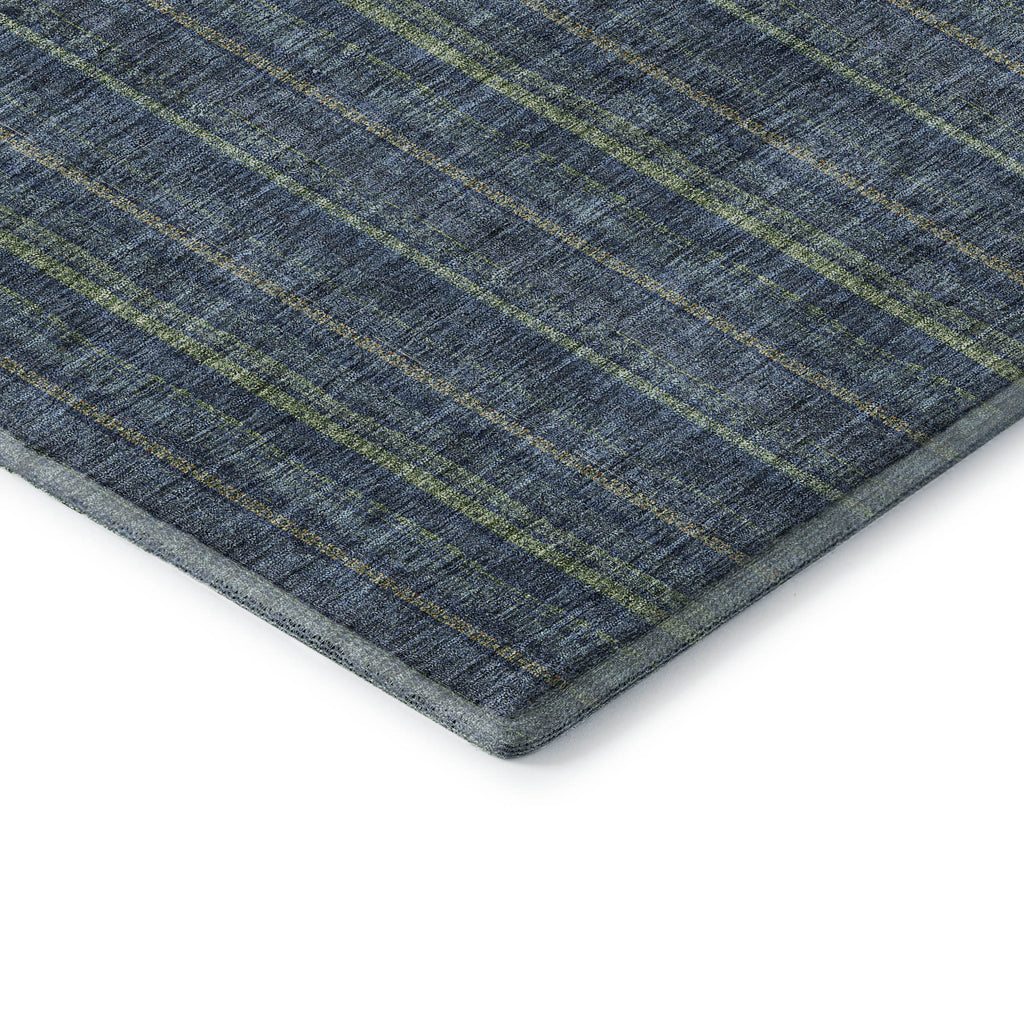 8' X 10' Blue And Green Striped Washable Area Rug With UV Protection