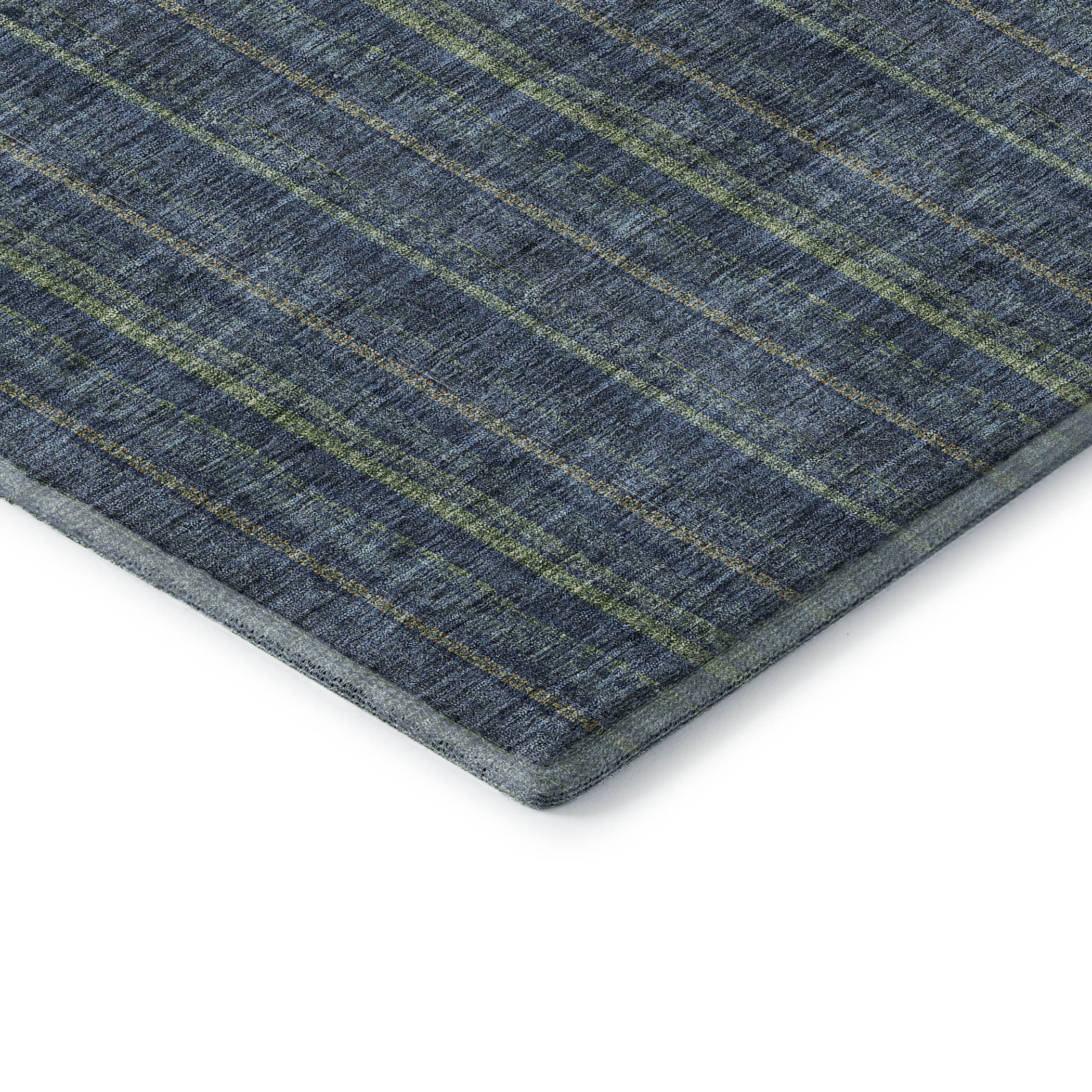8' X 10' Blue And Green Striped Washable Area Rug With UV Protection