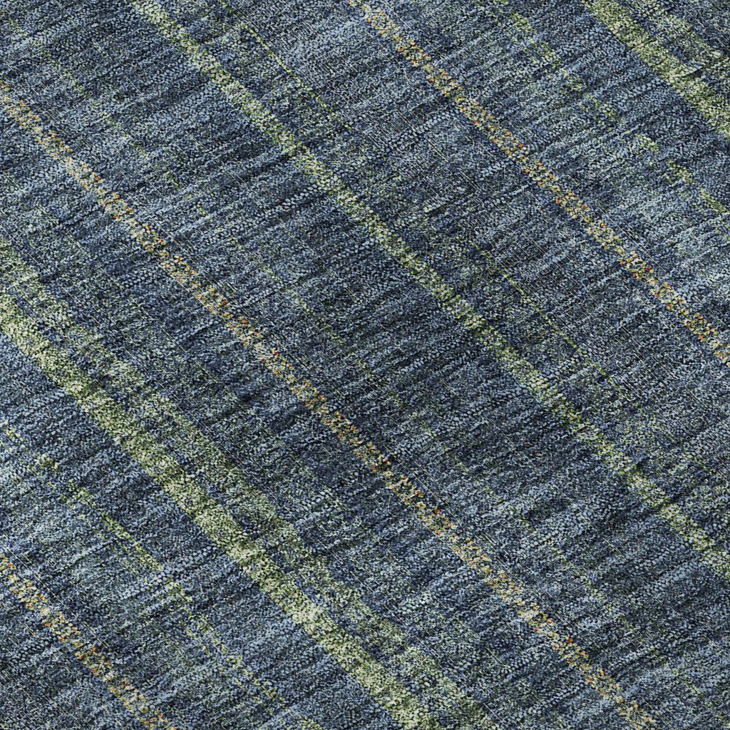 8' X 10' Blue And Green Striped Washable Area Rug With UV Protection