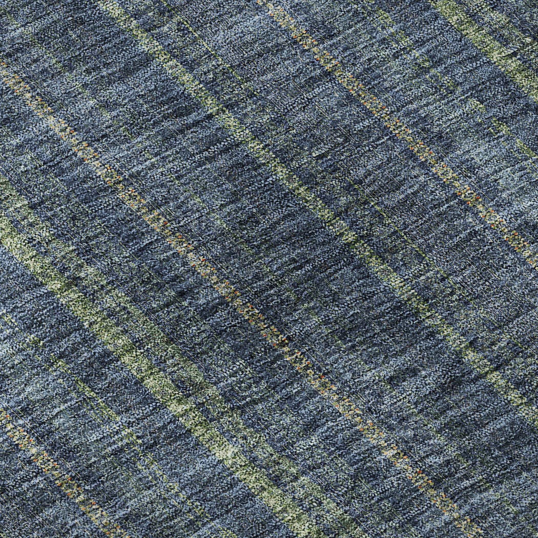 8' X 10' Blue And Green Striped Washable Area Rug With UV Protection