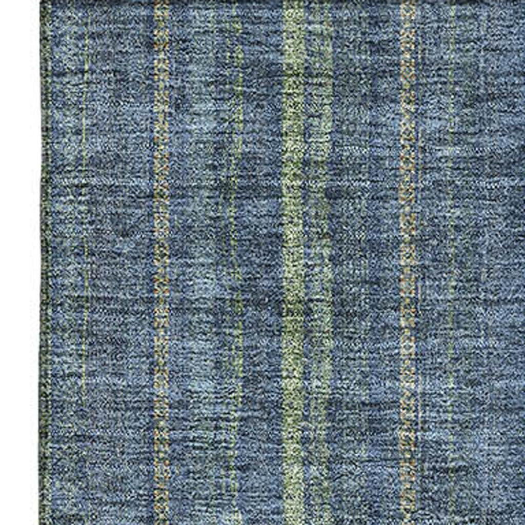 8' X 10' Blue And Green Striped Washable Area Rug With UV Protection